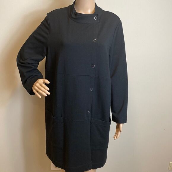 J. Jill Pure Jill black pima cotton blend snap front jacket size L - Picture 1 of 10